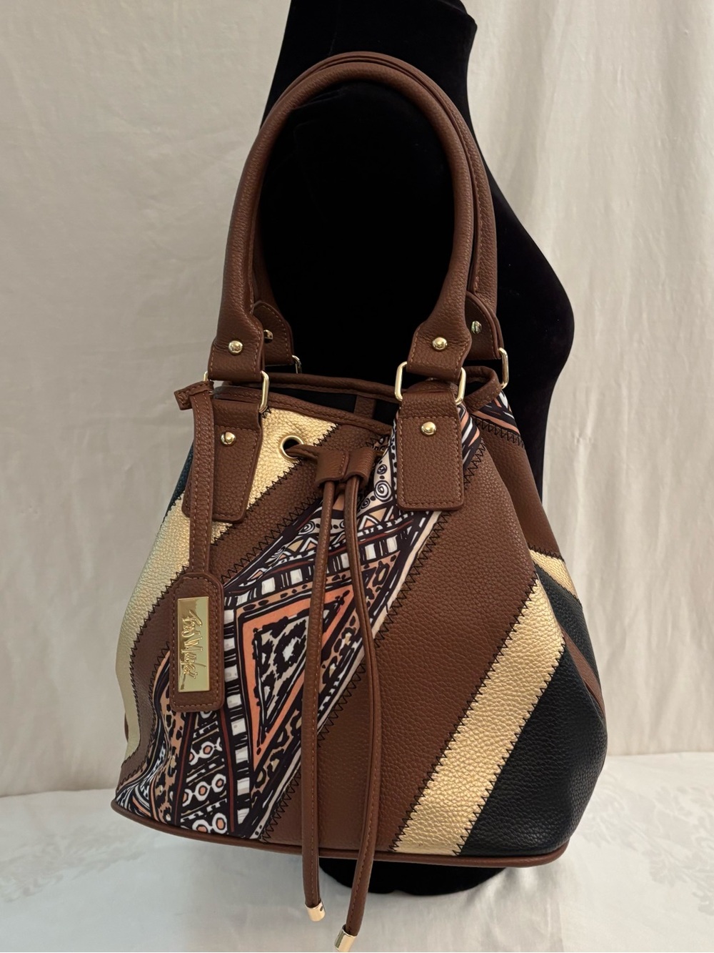 Bob Mackie Palm Desert Bucket Bag Vegan Leather Boho Western Luxe Chic